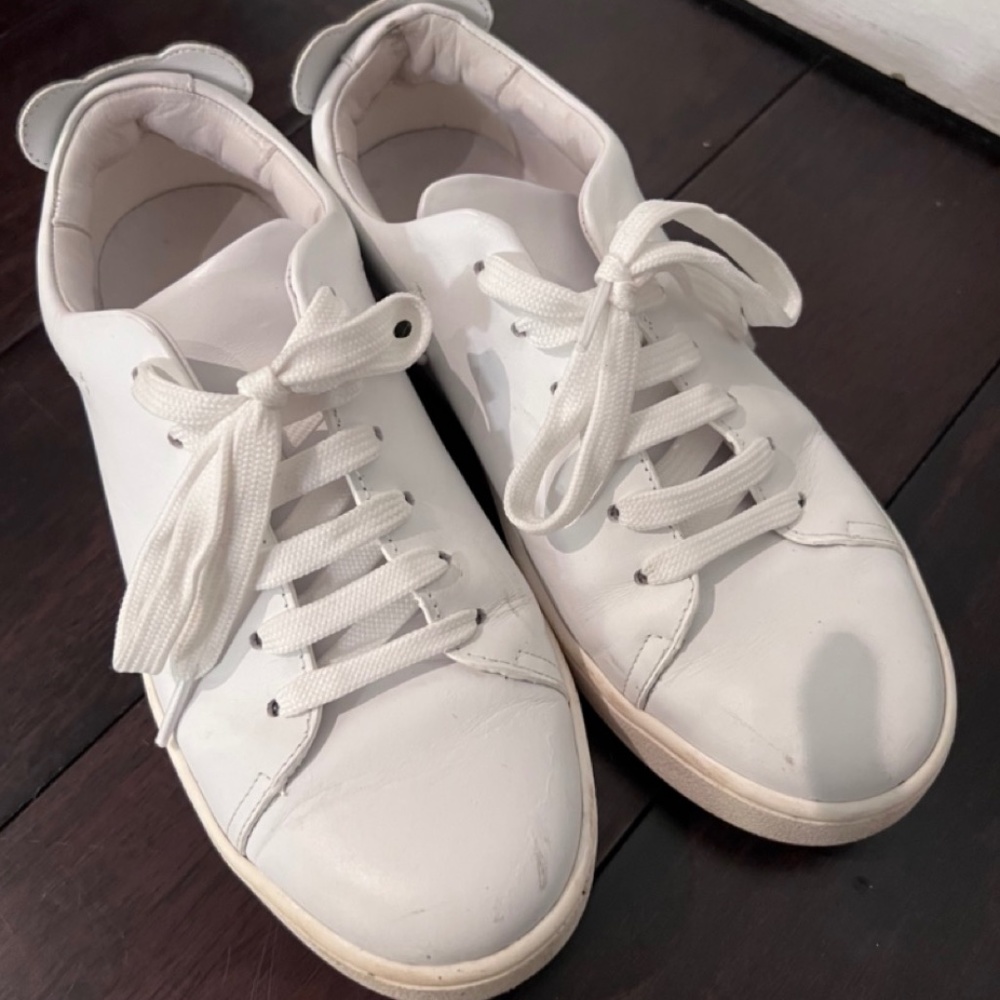 Moschino Bear Logo-Patch Lace-Up White Sneakers